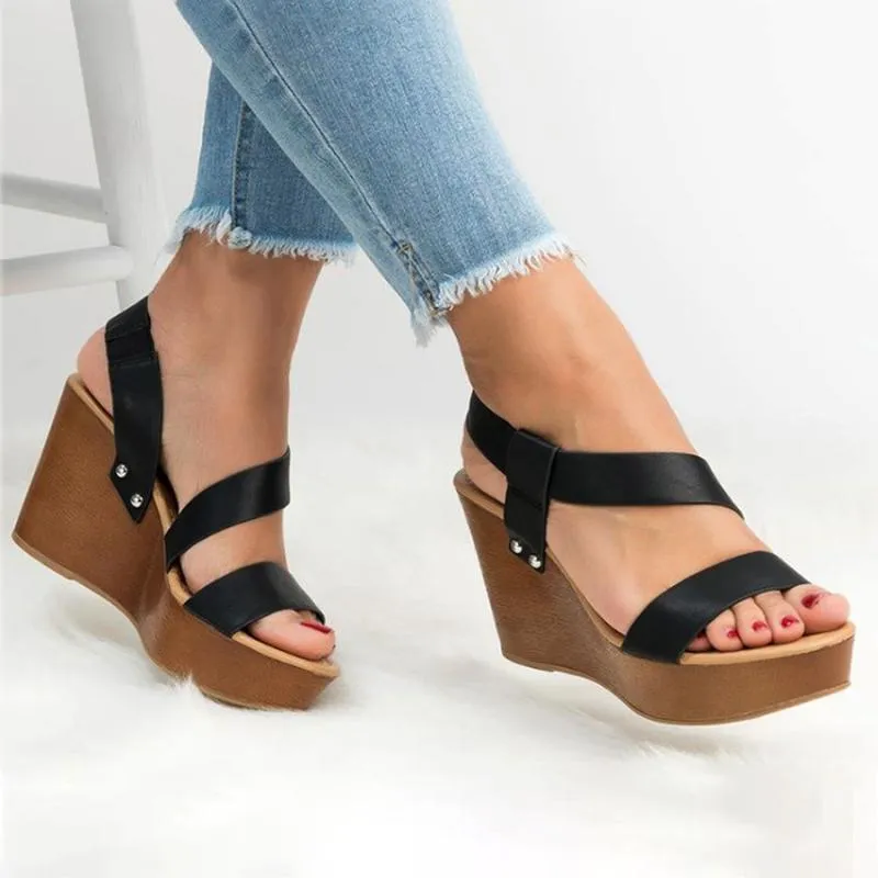 Elastic strap wedge best sale sandals