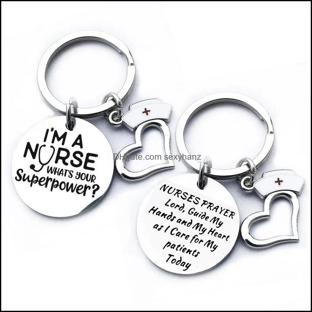 Stainless Steel BAND Nurse Keychain I`m A Stethoscope Keyring Heart-Shaped Pendant Student Gift Jewelry Accessory