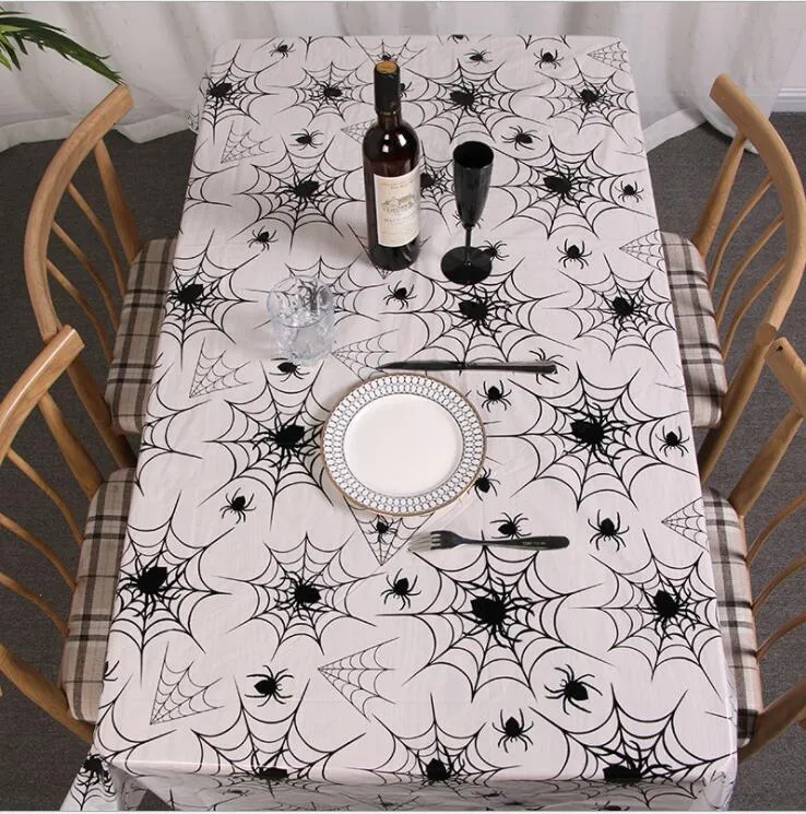 ハロウィーンのテーブルクロス長方形の祭りのディナー装飾怖いテーマブラックスパイダーウェブタブレコーバーのこぼれる洗えるパーティーの装飾