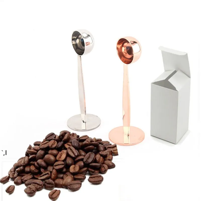 Dual-purpose Espresso Coffee Bean Powder Spoon Measuring Scoop Coffee Tamper Tool Stainless Steel Coffee Accessories RRB12596