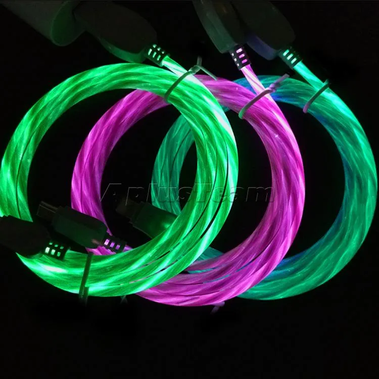 3ft 2A Fast Charger Phone Cables LED Flowing Light Cable Charging Line Streamer Quick Charge Wire for Samsung Huawei izeso