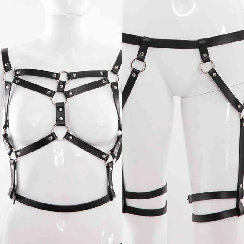 NXY SM Sex Adult Toy Bdsm Bondage Rope Leather Harness Toys for Women Game Outfit Bra and Leg Suspenders Straps Garter Belt Accessories Set1220