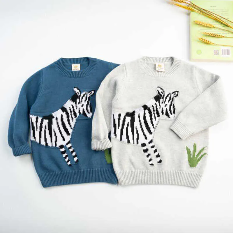 Herfst Baby Kids Jongens Lange Mouw Cartoon Zebra Knit Trui Winter Baby Kinderen Jongens Pullover Sweaters Kinderkleding Y1024