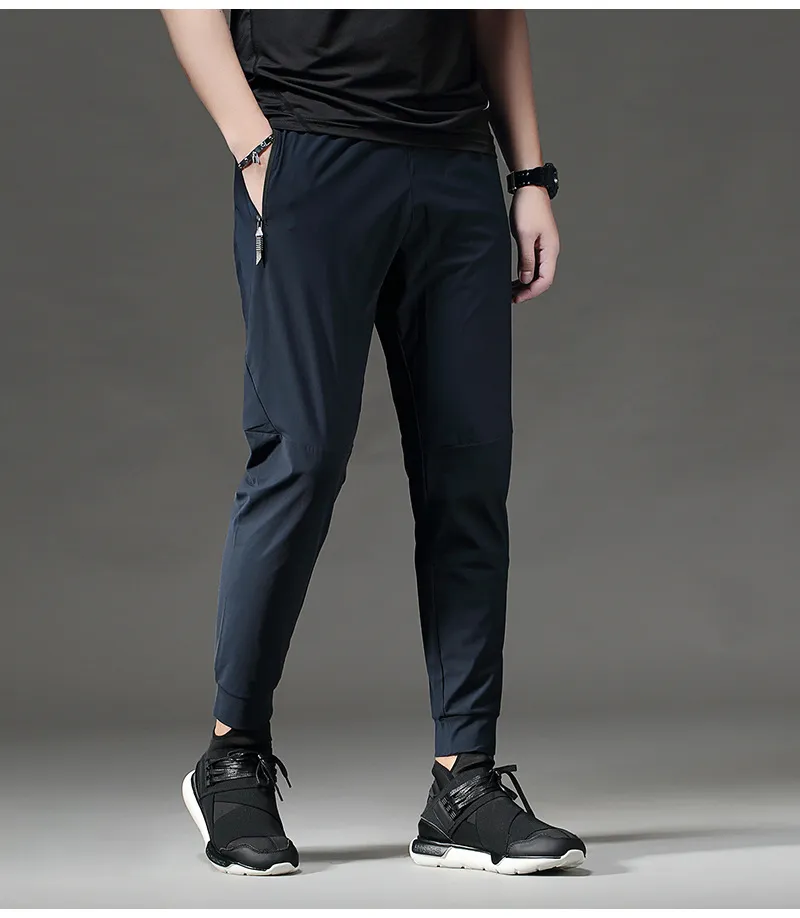 Pantalon de survêtement d'entraînement fin pour hommes, jogging confortable à séchage rapide, pantalon Long de course, de sport, de Fitness, avec fermeture éclair, pocket272o