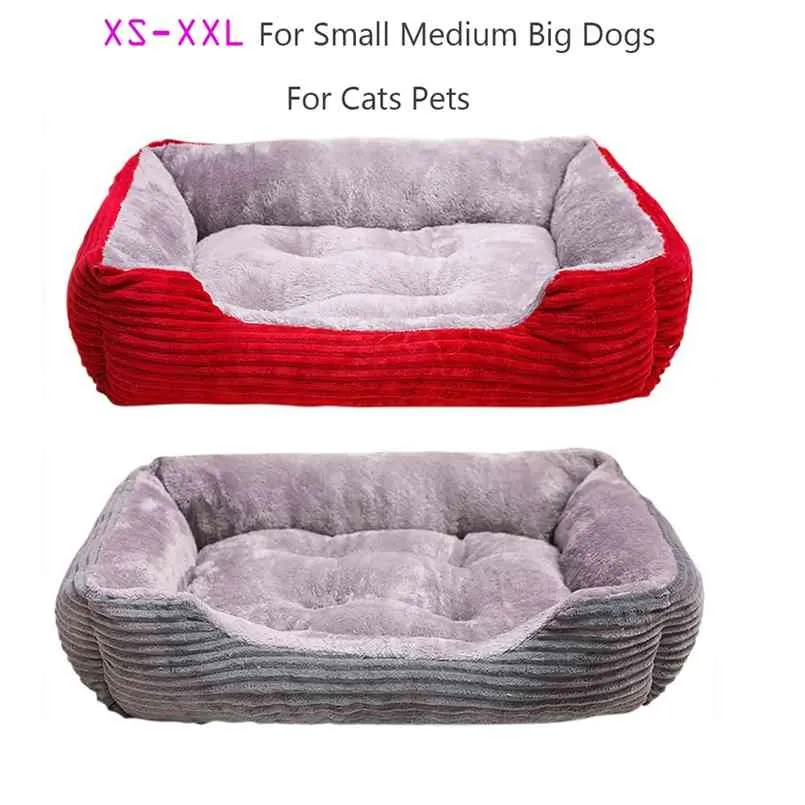 Corduroy Rectangle Big Dog Bed Chenil Puppy Sofa Cat Bed Pet House Winter Warm Plush Beds Coussin pour chiens de petites races 210924