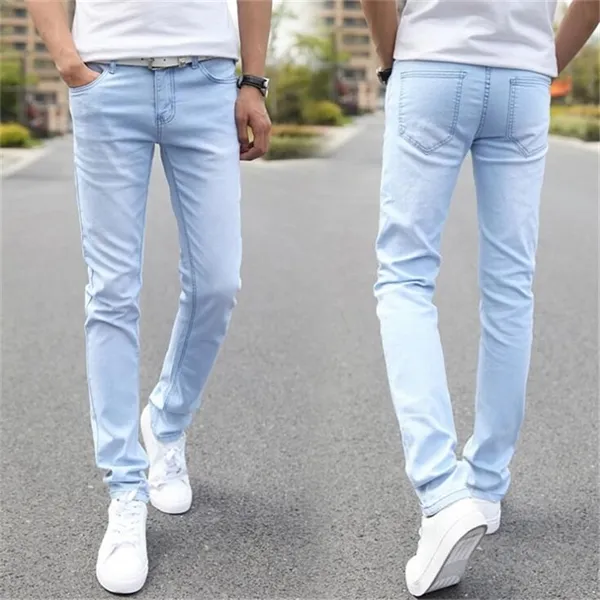 Mäns Denim Billiga Jeans Slim Fit Men Jeans Byxor Sträcka Ljusblå Byxor Högkvalitativ Casual Fashion Cow Boy Male X0621