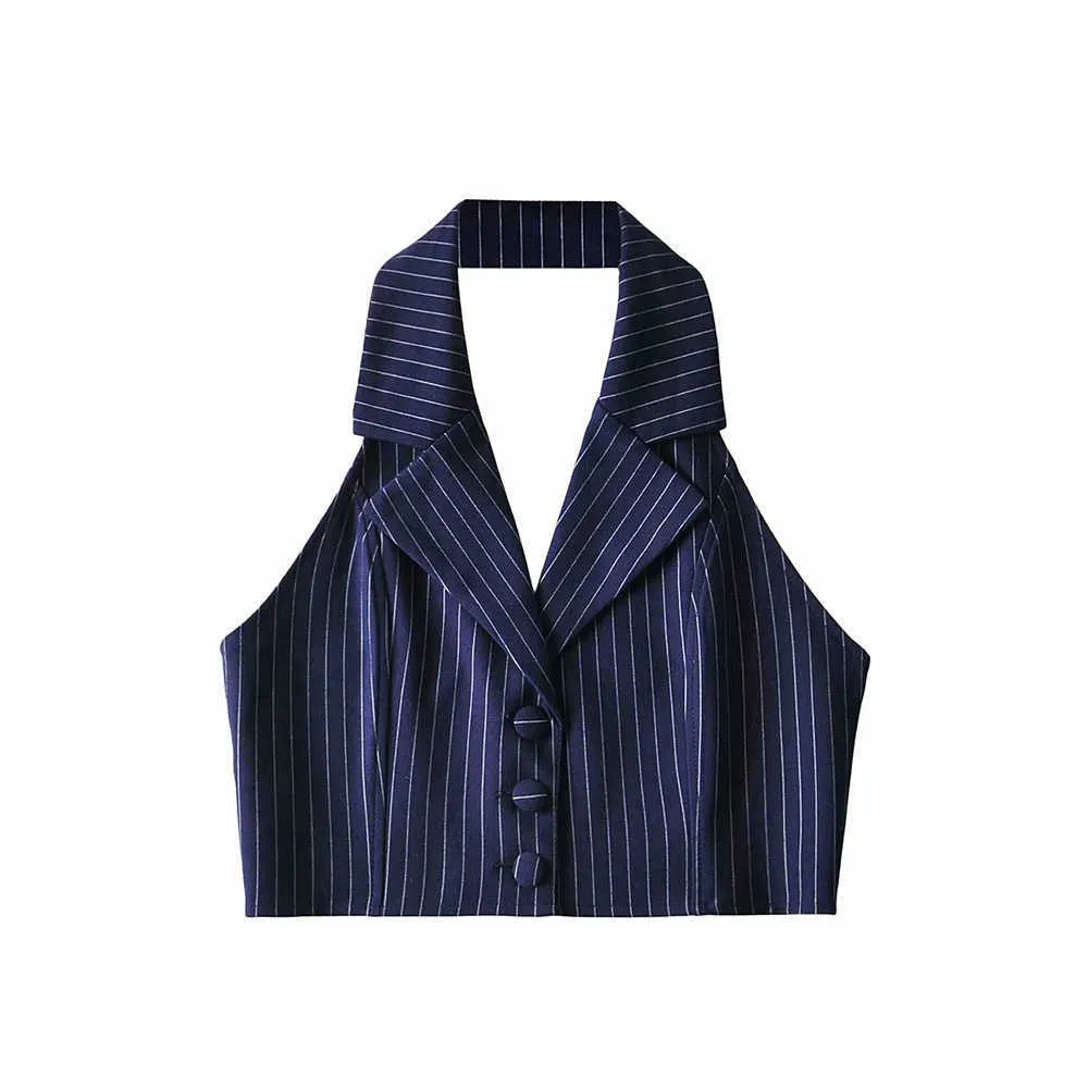 French Retro Striped Lapel Short puffer vest - Summer French Retro Striped Lapel Short puffer vest - Summer