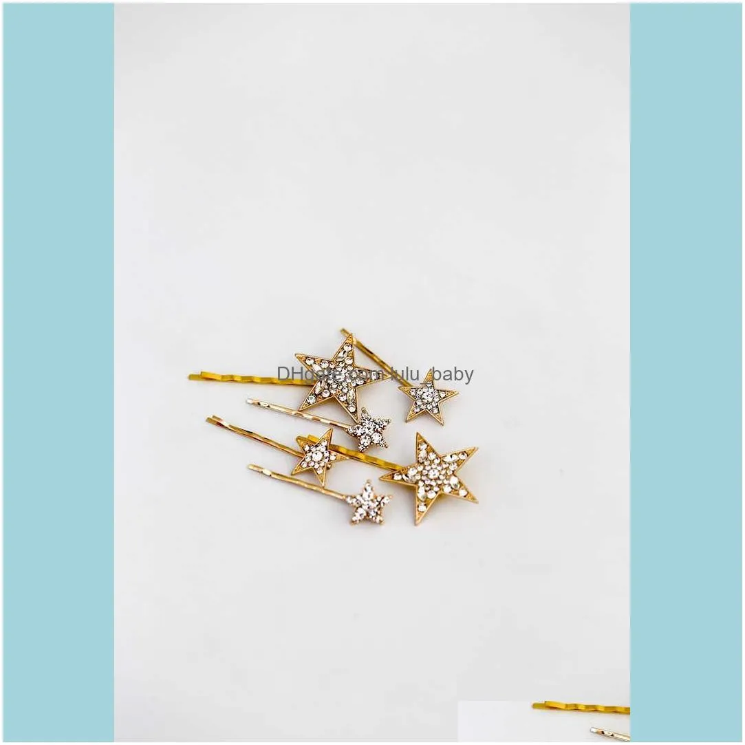 Wedding Accessories Star Hair Pins Sticks Gold Silver Colour Hairpins Rhinestones Headpiece Headdress Bridesmaid Bridal Jewelry
