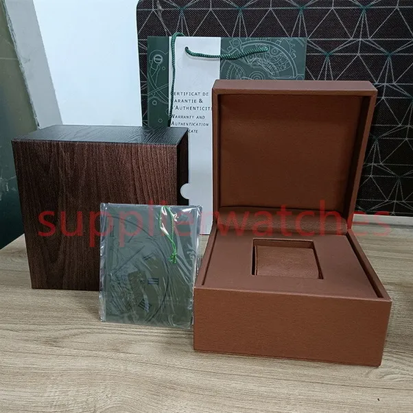 Boîtes de montres Luxury A Designer P Grey Square Wispes Boîte Cas Cas de certificat de matériau en cuir en bois Livret de sacs complet d'ensemble de Men'235r