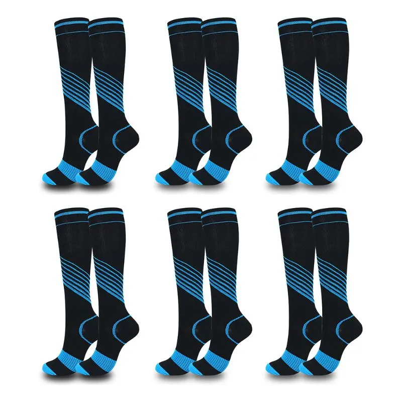 Sports Socks Seis pares de compressão elástica de tubo longo com cor listrada