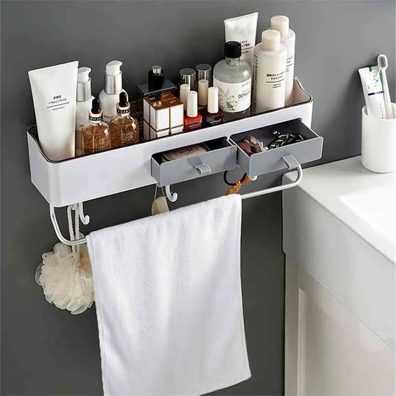 Punch-Freer Badrum Dusch Handduk Bar Shampoo Kosmetisk hållare Storage Rack Kök Plast 210423