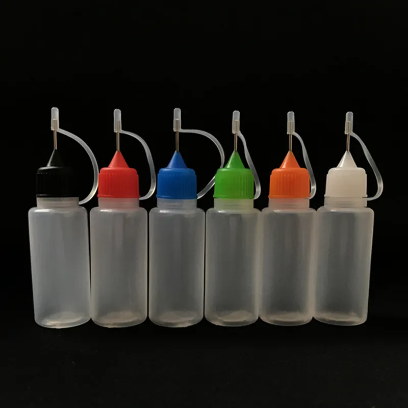 15ml Vape ECIG Oil E-Liquid E-sok pusty plastikowa butelka kroplomierza z metalową końcówką Korpialnia kolorowe czapki pojemnik do przechowywania butelek jar