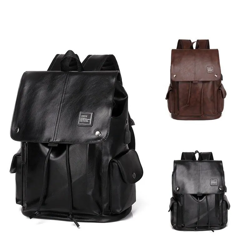 Backpack Mens Business Casual Laptop Bag Korean Mans PU Leather Bags