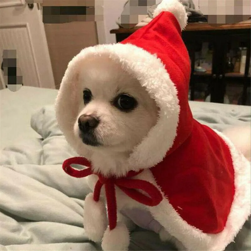 كلب الملابس عيد الميلاد الحيوانات الأليفة سانتا قبعة عباءة الرأس جرو الملابس زي الزي عيد الميلاد