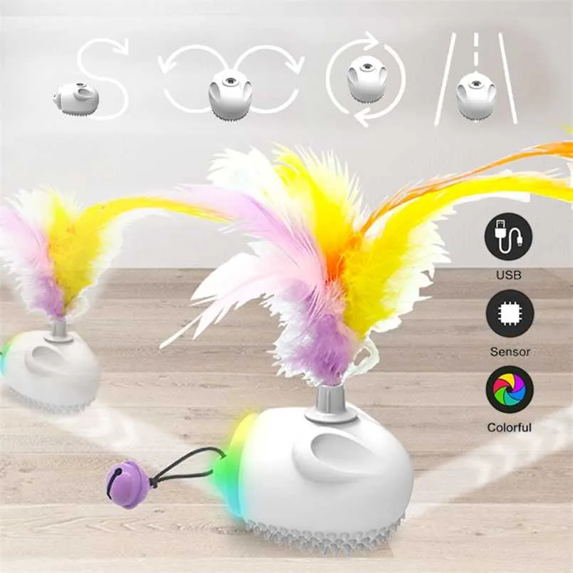 Smart Cat Toy Interactive Electronic Led Automatic Jumping s Per Gatti Gioca Kitten Feather Teaser Stick Sostituzione Coniglio 211122