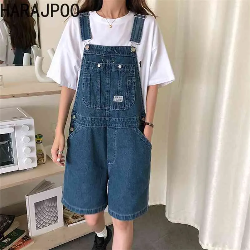 HARAJPOO Kadınlar Pantolon Yaz Kore Ins Trendy Hip-Hop Harajuku BF Stil Yüksek Bel Düz Geniş-Bacak Rahat Denim Tulum 210629