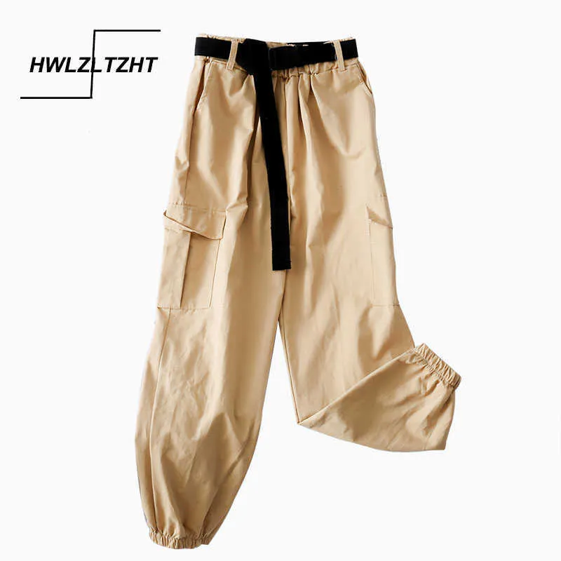 Harajuku Streetwear Cargo Spodnie Casual Joggers Dresy Wysoka talia Luźne Spodnie Pantalon Pas 210531