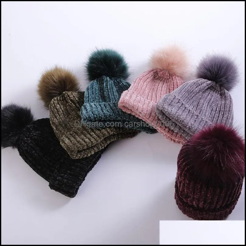 Women Fashion Winter Hat Adult Soft Stretch Cable Warm Knitted Wool Hat Outdoor Leisure Poms Beanies Hat Women`s Skull Cap DBC VT0797