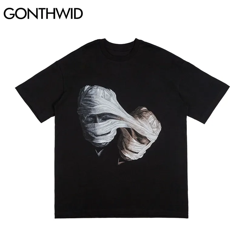 Koszulki Hip Hop Creative Gemini Drukuj Punk Rock Gothic Tshirts Streetwear Moda Harajuku Bawełna Krótki rękaw TOPS 210602