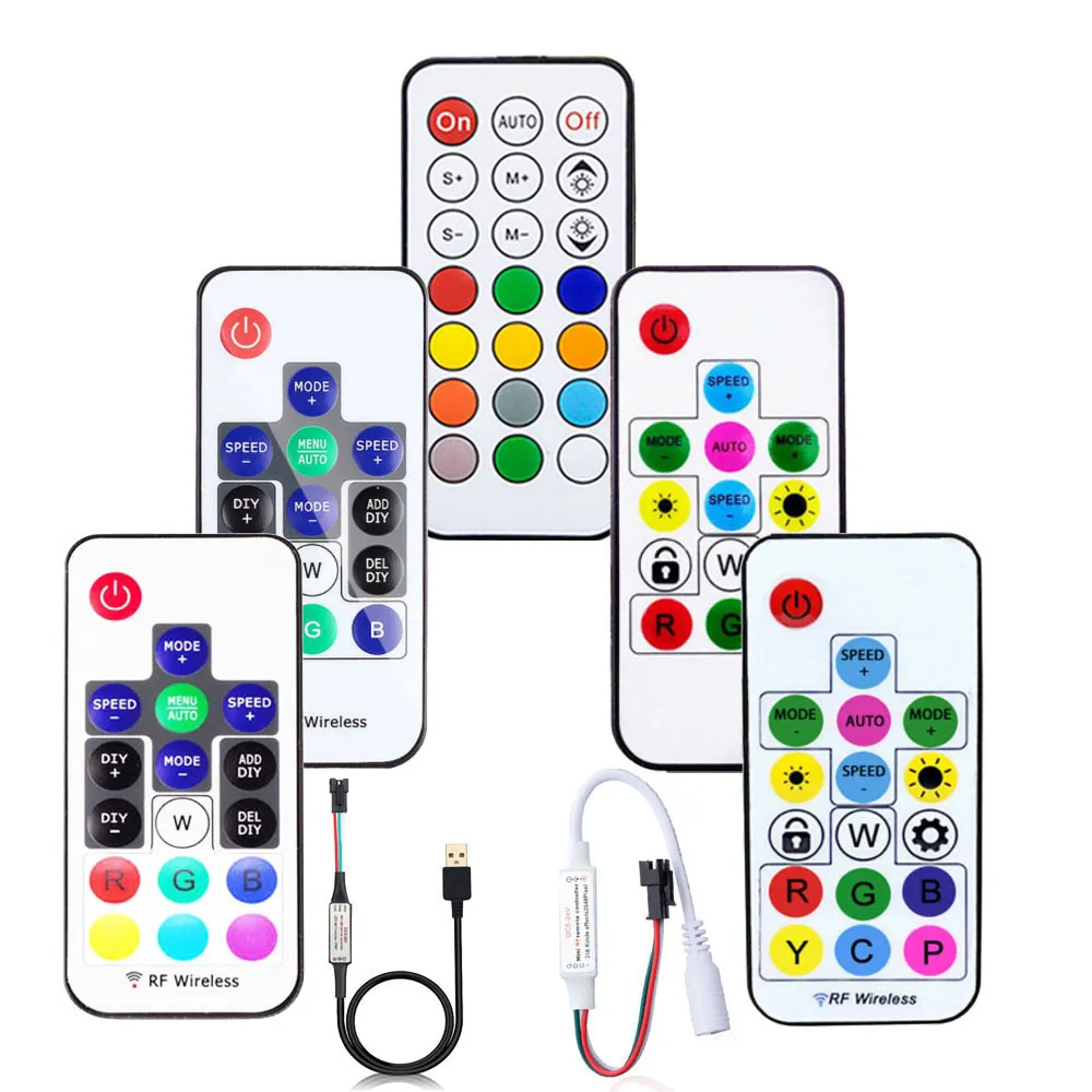 LED Pixels Strip Light Controller USB / DC Mini 3Keys RF 14/17 / 21Keys LED-tape Remote Controller DC5-24V