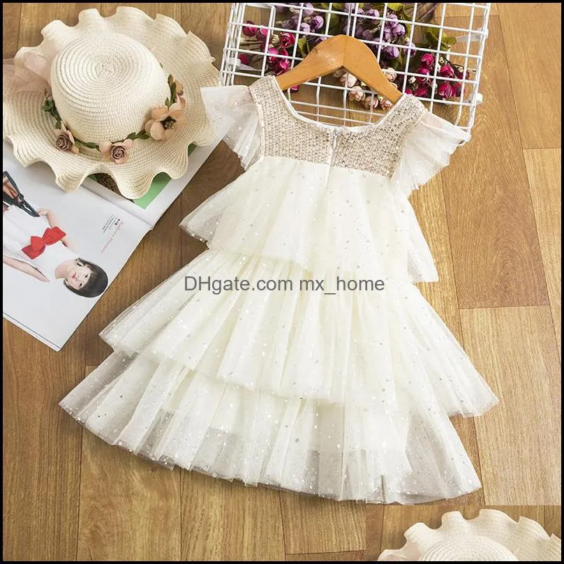 Girls Flower Princess Dresses For Kids Sequins Elagant Tulle Party Net yarn Mesh Dress Birthday Wedding Korean version Children Casual Clothing