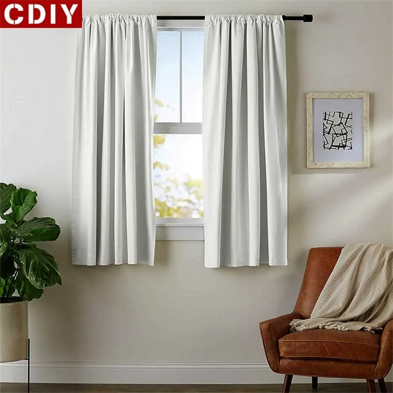 CDIY Blackout Short Curtain for Bedroom Kitchen Living Room Window Treatments Small Curtain Solid Color Home Decoration Drapes 211203