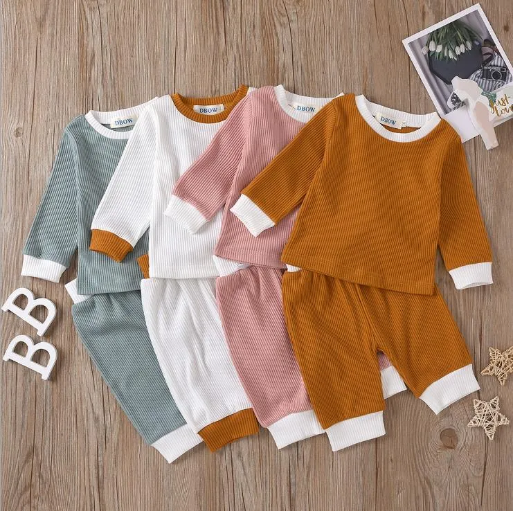 Höst baby kläder sätter solid spädbarn flicka toppar byxor 2st set långärmad toddler pojke outfits barn barn boutique kläder 4 färger 5825