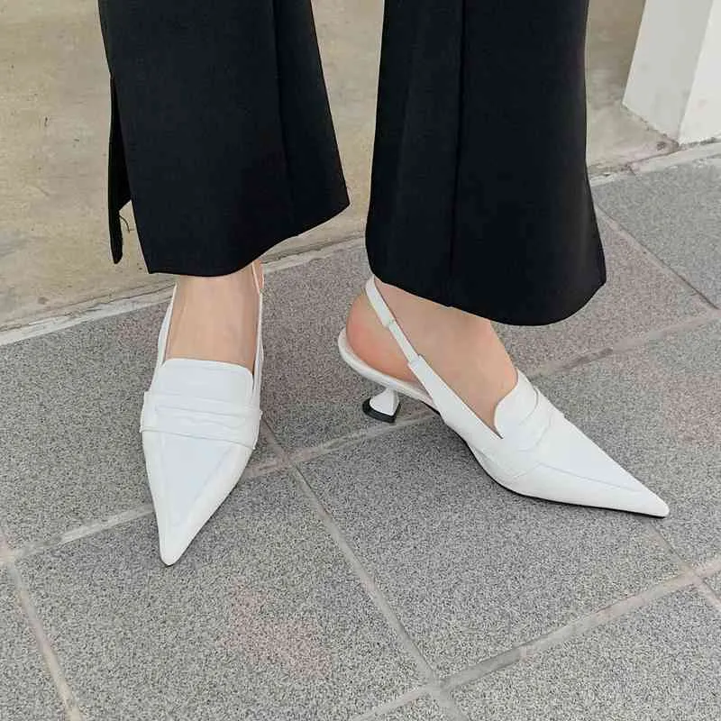 French high heels women`s 2022 early spring new pointed thin heel soft sole color matching single shoes back empty work sandals