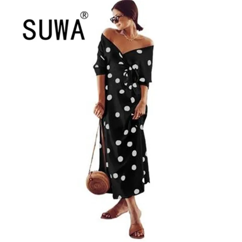 Women Dresses Summer Recommend Style Classic Dot Print Long Sleeve Midi Elegant Boho French Vintage Casual Dress 210525