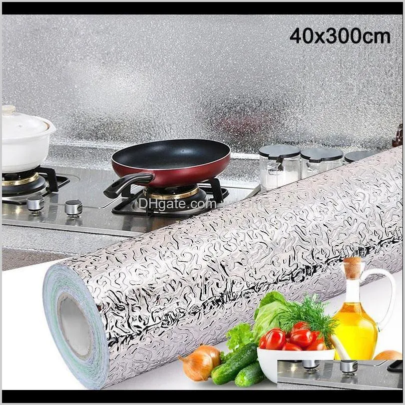 Kitchen Wall Paper Waterproof Oil Proof Aluminum Foil Stickers Self Adhesive Wallpapers Stove Wallpaper