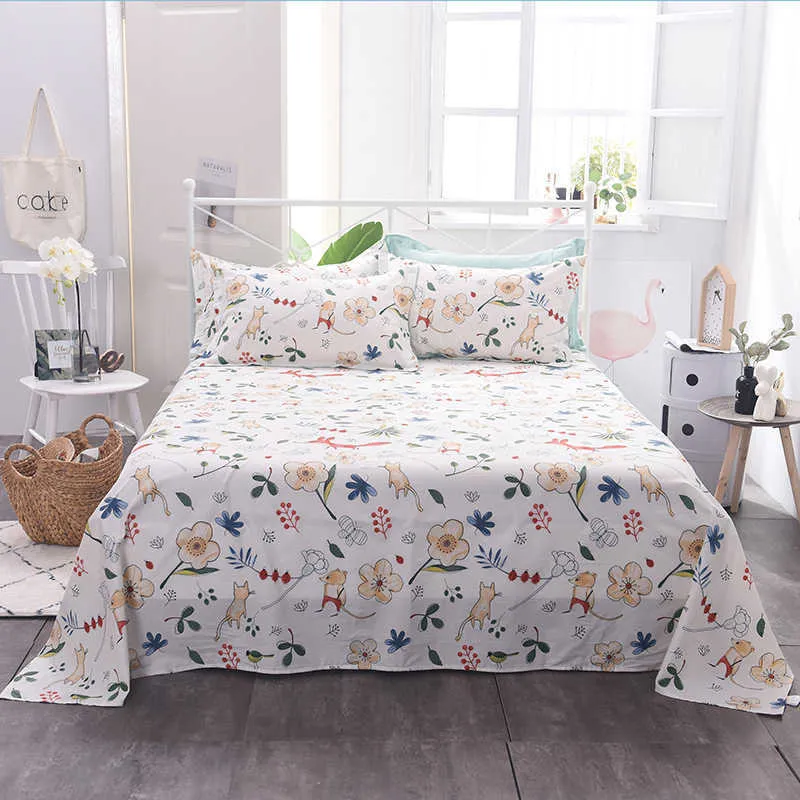 100% coton drap de lit simple double double queen king size drap de lit floral dessin animé coton confortable drap plat 200x230cm 210626