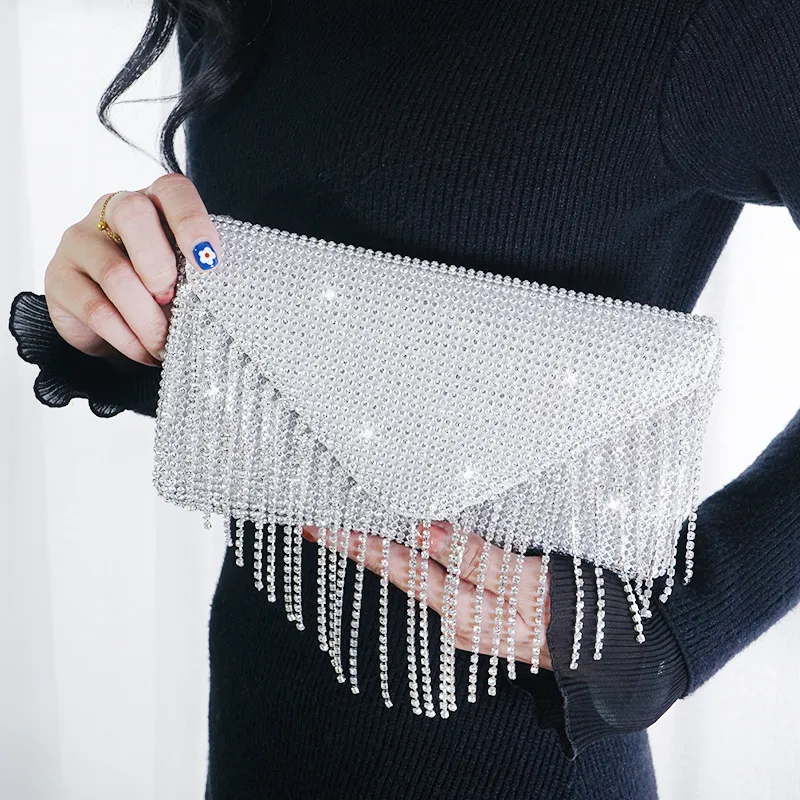 Dames Clutch Diamond Envelop Avondtassen Bruids Bruiloft Portemonnee Design Chain Tassel Schoudertas