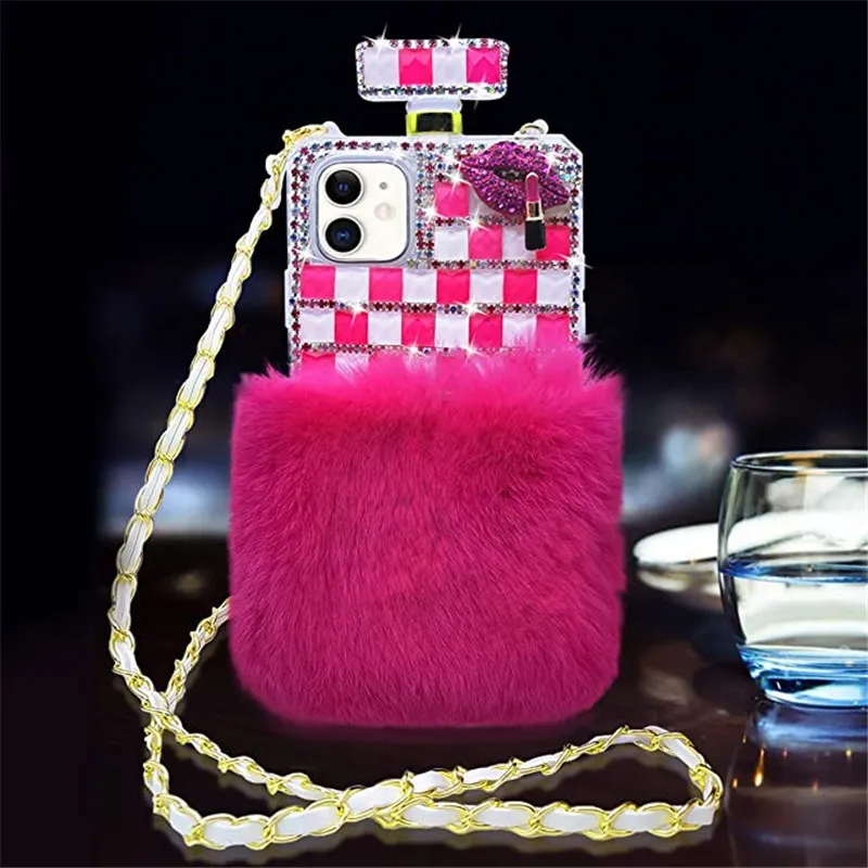 Warm Rabbit Hair Diamond Gemstone 3D Fox Head Phone Cases For LG K51 Stylo 6 4 MOTO G stylus Women Colorful Diamonds Designer Case Aristo5 K31 K40 Rhinestone Cover