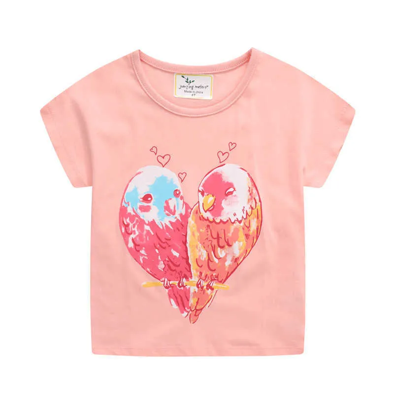 Jumping mètres d'été filles animaux imprimées vêtements bébé t shirts coton oiseaux vendant des tees pour tout-petits tops 210529