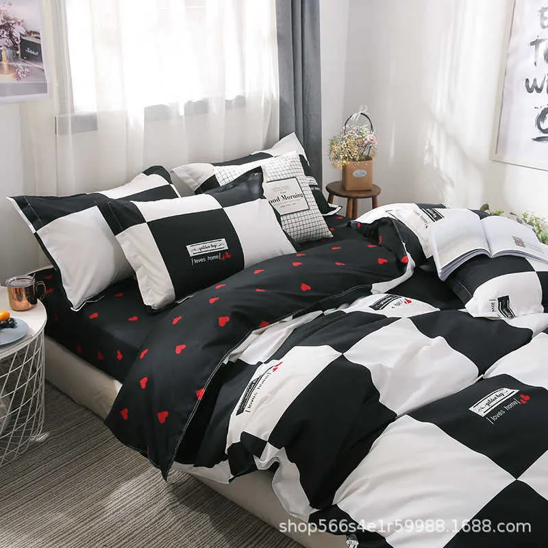 Moda estilo simples casa conjuntos de cama capa edredão folhas planas inverno completo rei rainha conjunto com cor diferente 210727327e