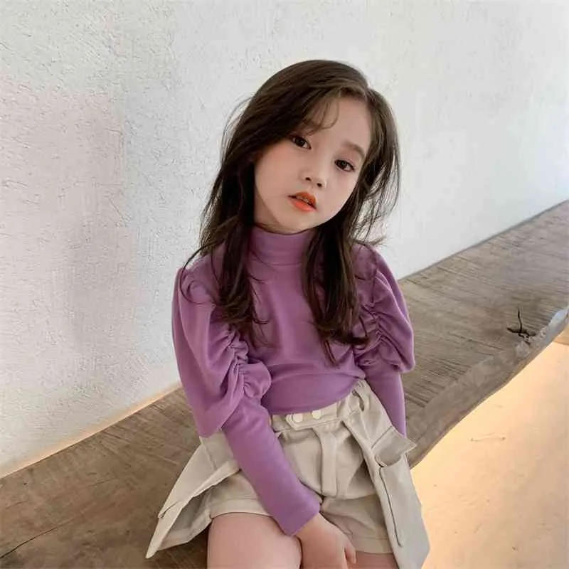 Autumn Arrival Girls Long Sleeve T Shirt Kids Korean Design Puff Tops 210528