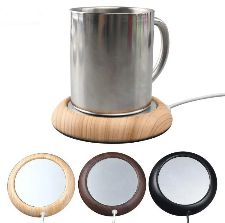 6 Colors USB Wood Grain Cup Warmer Heat Beverage Mug Mat Keep Drink Warm Heater Coffee Tea Cups Mugs Coaster For Home Bar SN3114