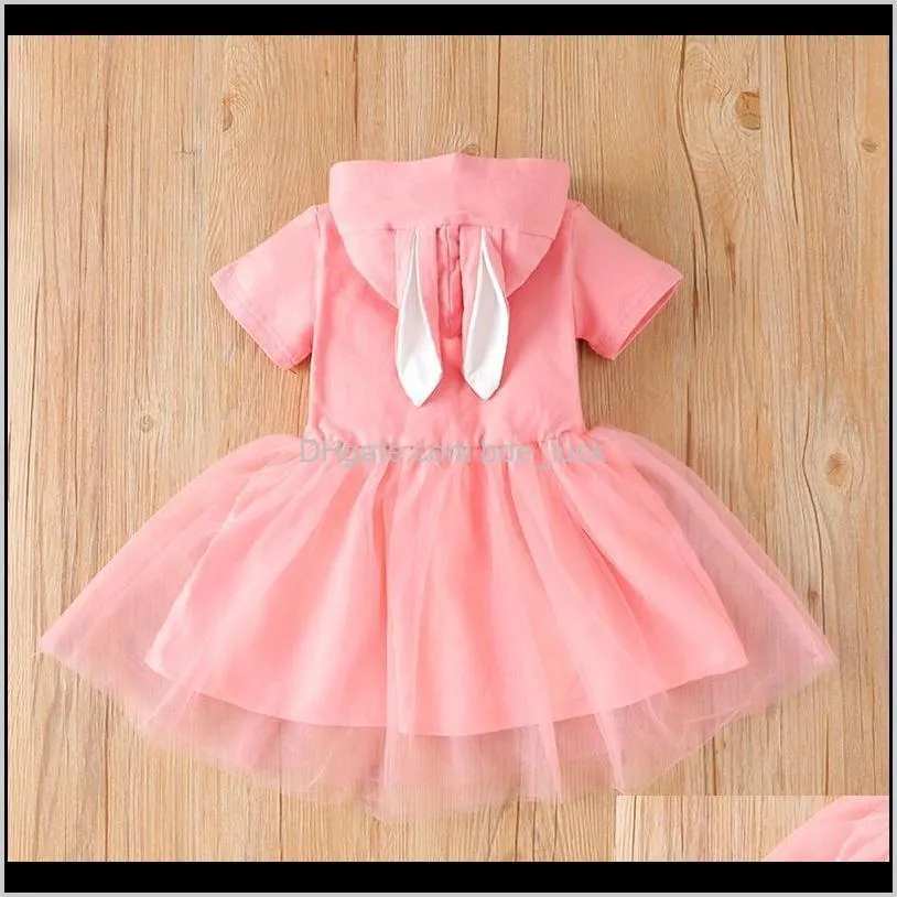 Toddler Baby Girls Short Sleeve Easter Ears Hoodie Tulle Princess Dress Girl`s Dresses