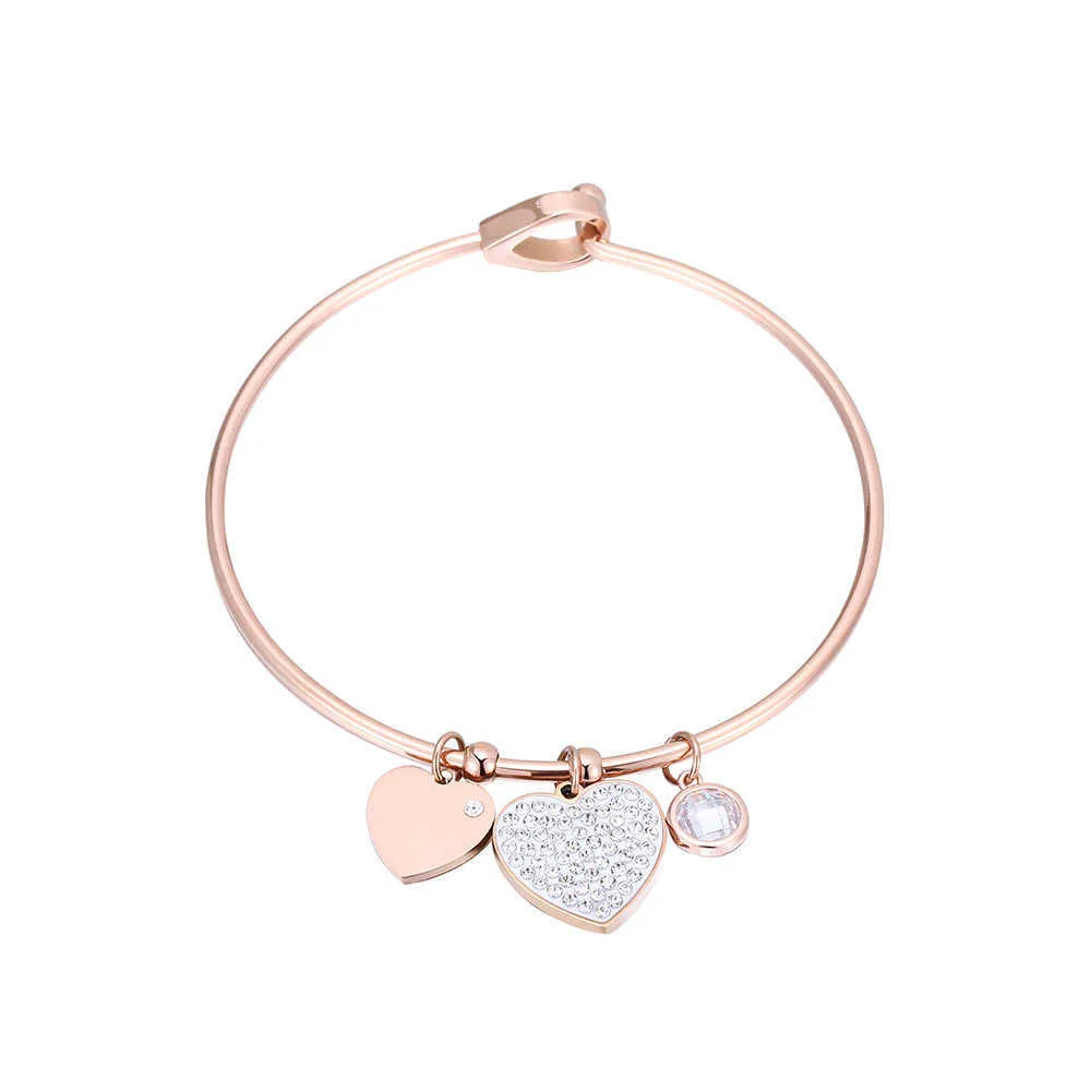 Brazaletes de acero inoxidable de oro rosa para mujer Charm de cristal Gancho fácil Puede abrir pulseras Brazaletes Bohemia Niñas Joyería Regalo 2020 Q0719