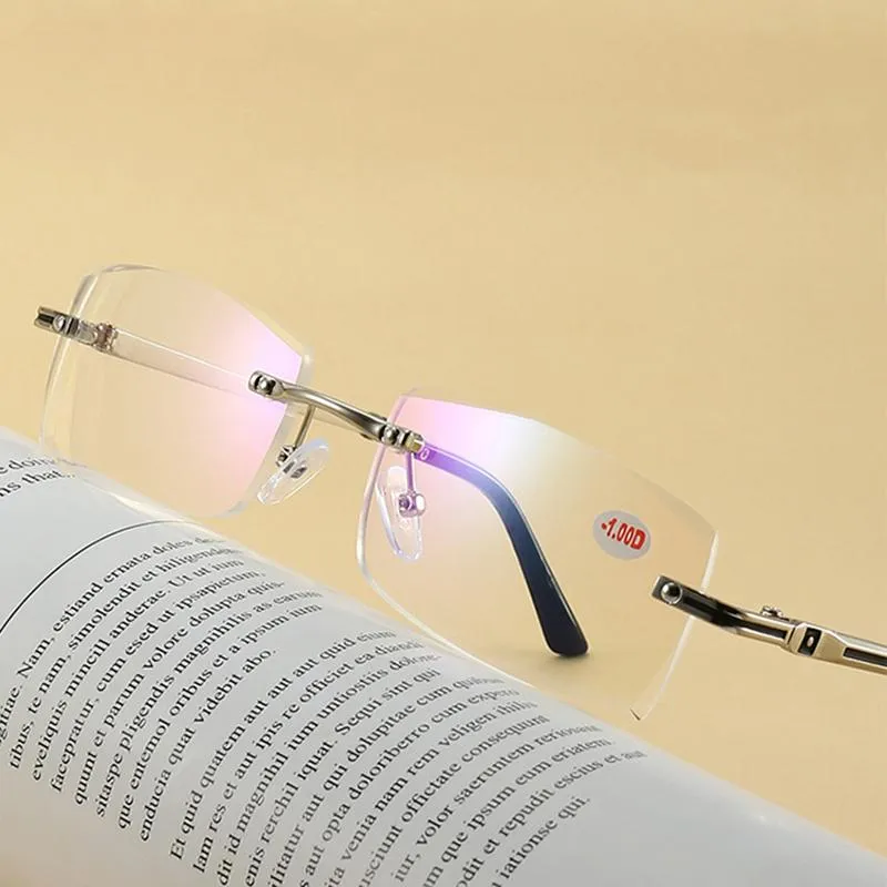 Sunglasses Rimless Rectangle Reading Glasses Ultralight Elasti Men Women Bussiness Presbyopia Eyeglasses Anti-Blue Ray +1 To +4