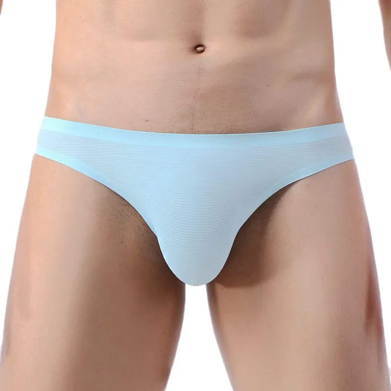 thumbnail image 2 of Men's Ice Silk Low Waist Bikini Briefs – Sexy Thong Underwear With Pouch 2 of 4
