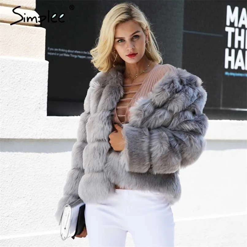 Vintage fluffy faux fur coat women Short furry fake fur winter outerwear pink coat autumn casual party overcoat 211007