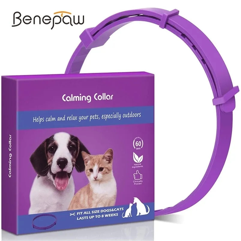 Benepaw Efectivo Cuello de calma seguro para gatos Perros Ansiedad ajustable Phheromone Reduciendo el collar de mascotas Duradera Natural Calm 210729