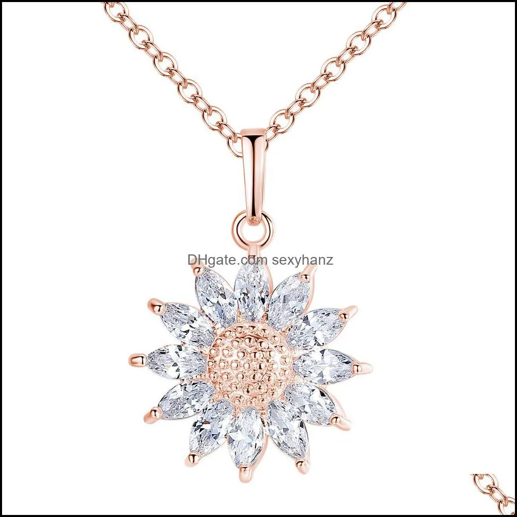 Hot Fashion Jewelry Sunflower Pendant Necklace Zircon Diamond Chain Necklace S584