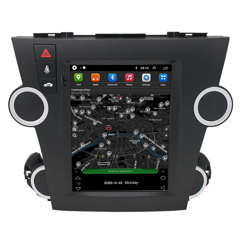 9,7 tums vertikal skärm Android bil DVD-radio spelare för Toyota Highlander navigering 1g 16g rom bt wifi