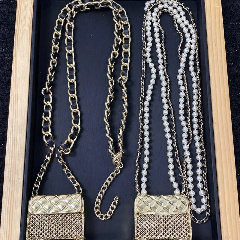 2021 Top Quality Fashion Party Jewelry Pearls Bags Necklace Luxury Party Long Belt Vintage Beads Leather Chain Bag Pendant Chain