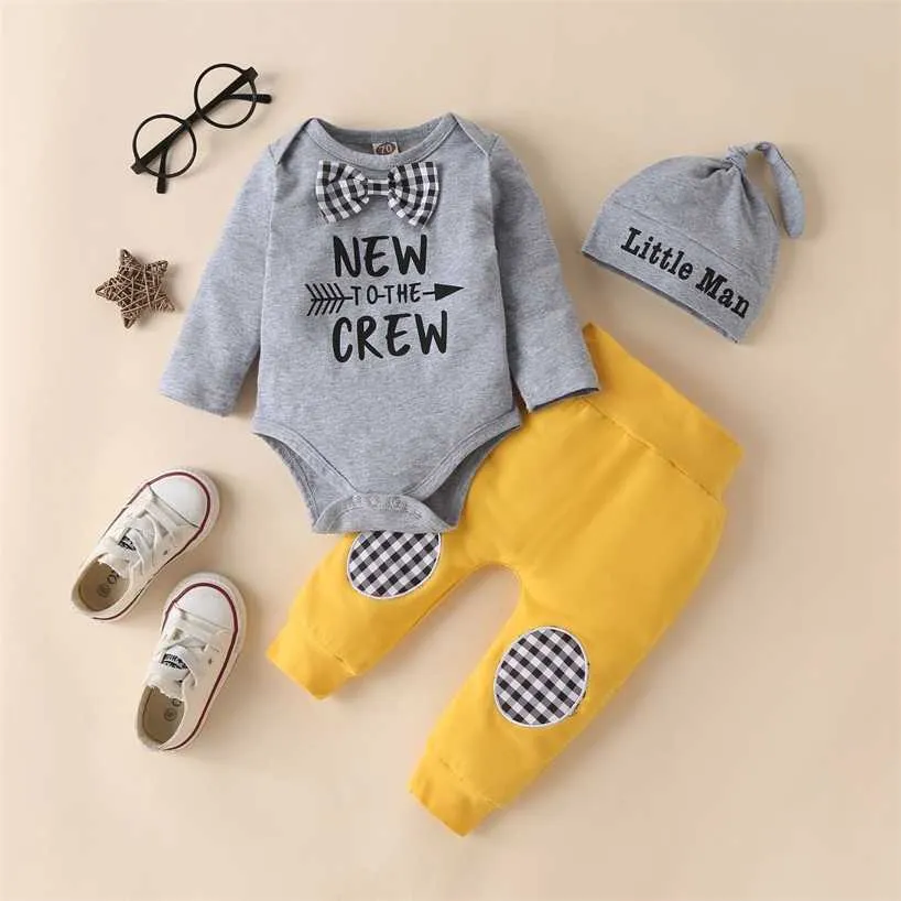 Baby Spring Costume Romper Kids Boys Girls Długim Rękawem Kombinezony + Kapelusze 3 sztuk Outwear Odzież na urodzeni 0-24m Odzież 220106