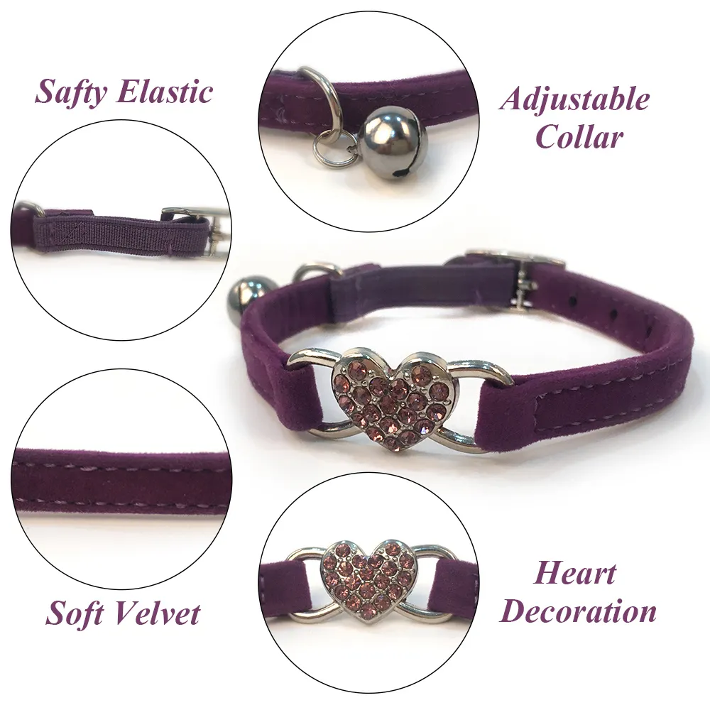 Solid Collar For Cats Necklace Kitten Velvet Cat Collars Bell Adjustable Pink Pet Products Small Collars For Dogs Ca (9)