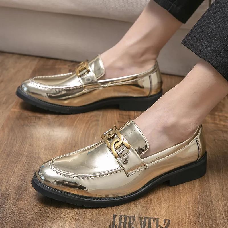 Nuova pelle lucida oro piattaforma nera scarpe casual oxford per uomo abito da ballo formale ritorno a casa sapato social masculino