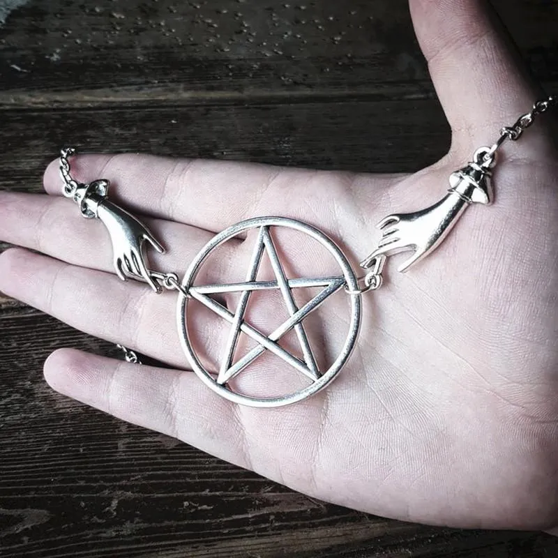 Colares de pingente de prata Pentagram Pentagram Pagan Necklace Alter LNSpirado Long Grofo Gótico Clássico Oculto Dark Presente Homens 2021 Moda